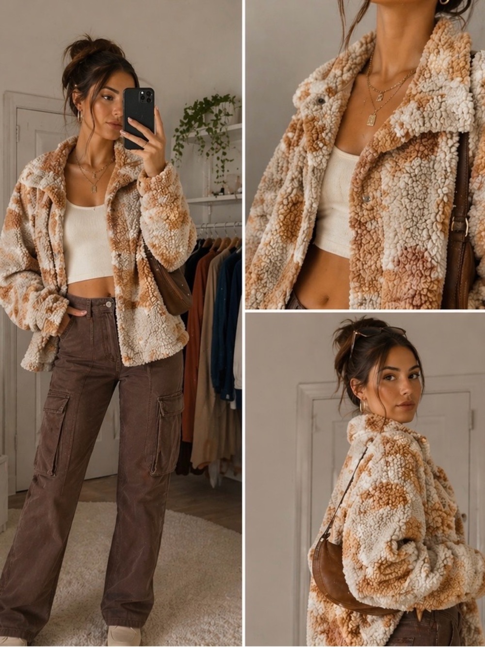 Altar'd State Tan and Cream Teddy Jacket